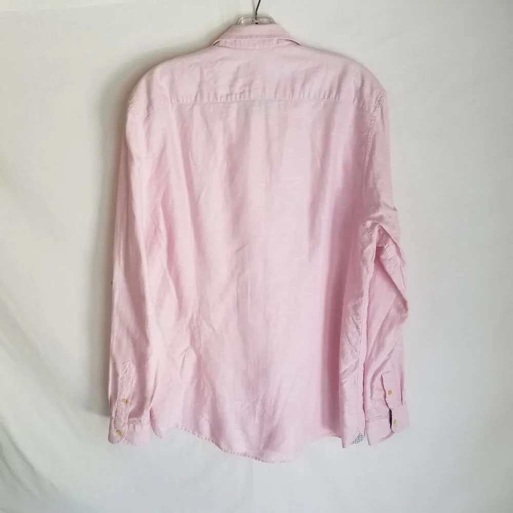 Ted‎ Baker Men's Size 6 Pink Linen Blend Button Front Long Sleeve Shirt